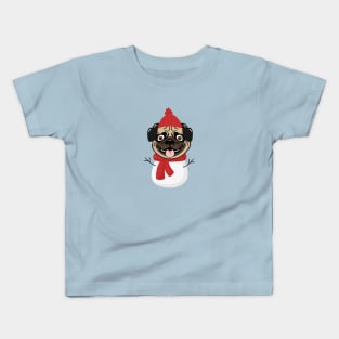 Snowpug (Snowman Pug) Dog Head with Winter Clothes Kids T-Shirt